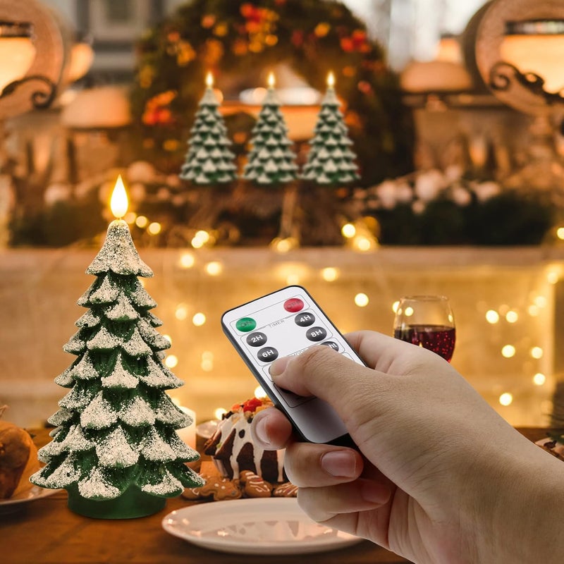 PChero Christmas Tree LED Candle with Remote Timer, 4.13x7.9 Inch Real Wax Battery Operated Pillar Candle Flameless Flickering for Xmas Eve Gift Holiday Home Party Room House Decor - Image 3